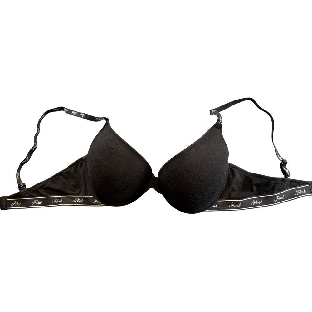 Pink Victoria's Secret Wear Everywhere Push-Up Bra Black Logo Straps 36D